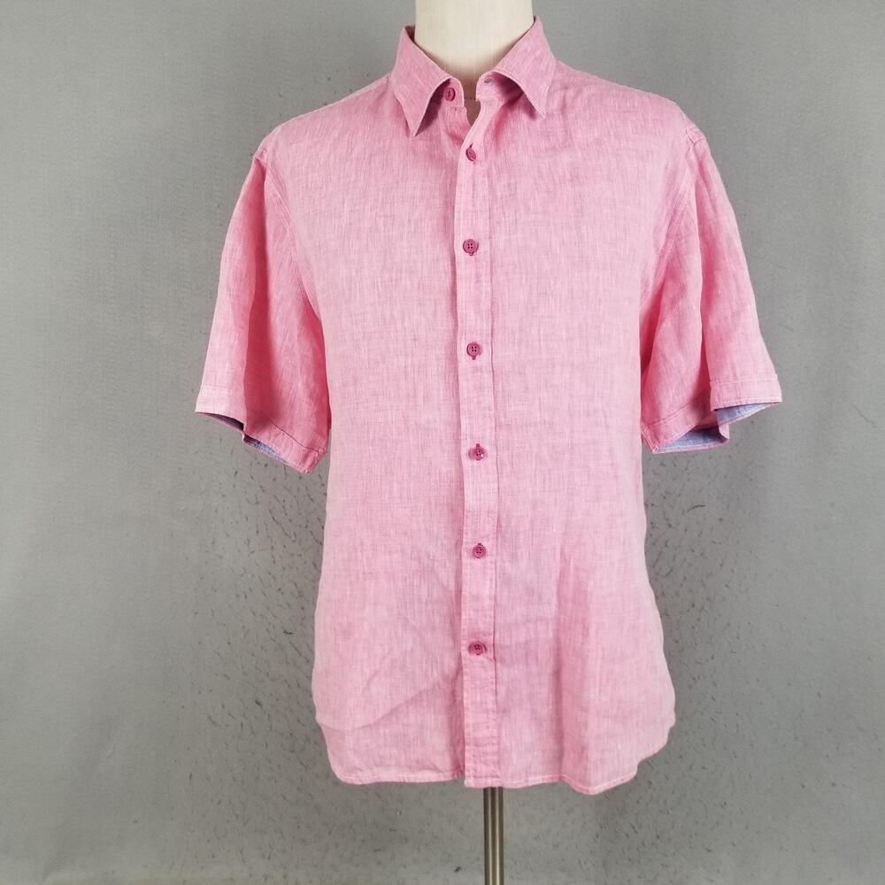 Report Collection Shirt Mens 2XL‎ Pink Linen Short Sleeve Button Up Resort Beach